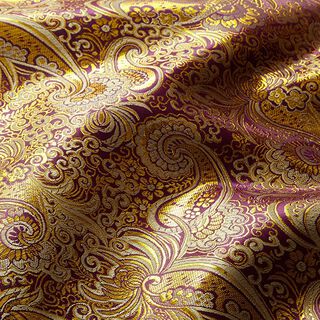 Żakard odzieżowy metaliczny wzór Paisley – lilia/złoto, 
