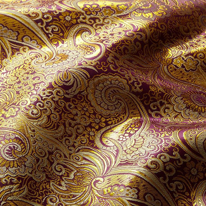Żakard odzieżowy metaliczny wzór Paisley – lilia/złoto,  image number 2