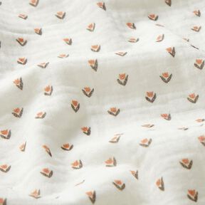 Muślin / Tkanina double crinkle mini tulipany nadruk cyfrowy – biel, 