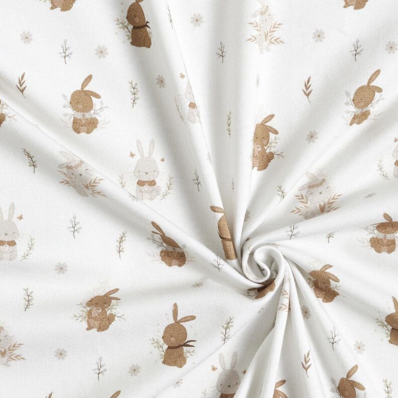 Dżersej bawełniany śliczne zajączki nadruk cyfrowy – kość słoniowa,  image number 3