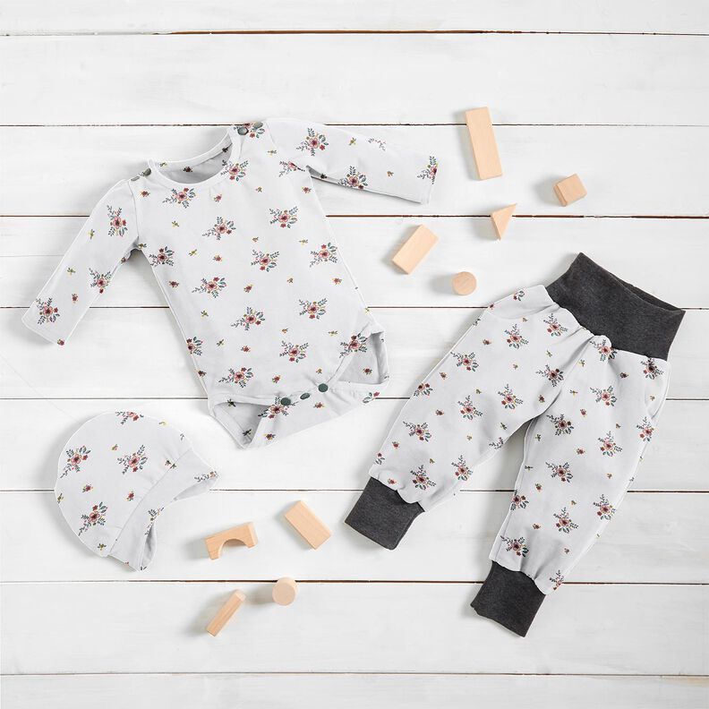 GOTS Dżersej bawełniany rozsypane kwiaty | Poppy Fabrics – biel,  image number 7