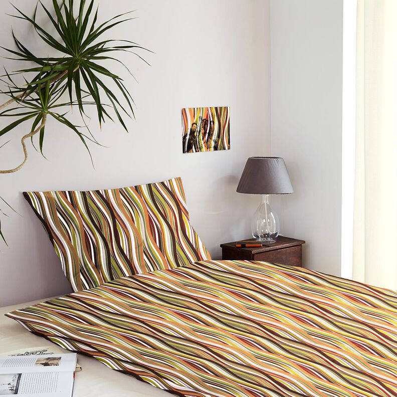 Tkanina bawełniana Kreton zakrzywione paski &ndash; biel/jasnopomarańczowy,  image number 6