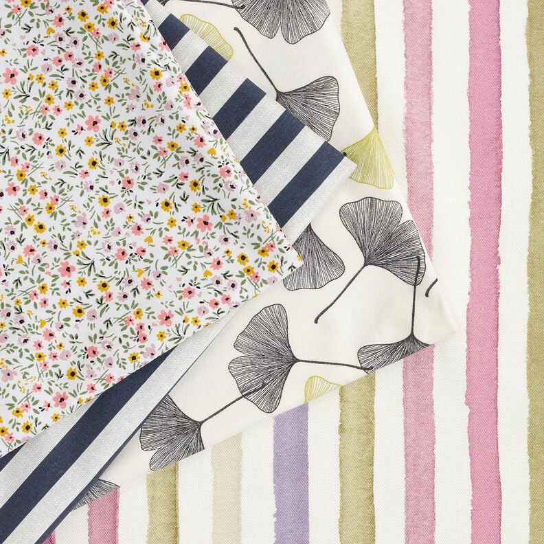 Dżersej bawełniany liście miłorzębu – mleczna biel/zieleń liści lipy,  image number 5