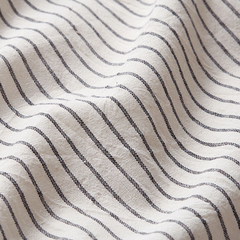 Tkanina na bluzki Mieszanka bawełny szerokie pasy – mleczna biel/czerń,  image number 2