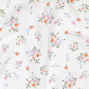 GOTS Muślin / Tkanina double crinkle urocze kwiatuszki  | Poppy Fabrics – kość słoniowa/pomarańcza, 