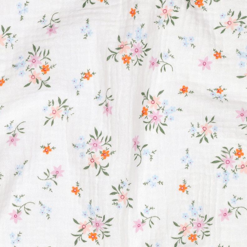 GOTS Muślin / Tkanina double crinkle urocze kwiatuszki  | Poppy Fabrics – kość słoniowa/pomarańcza,  image number 2