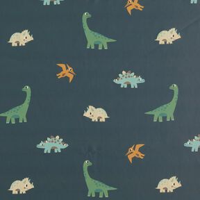 Tkanina na kurtki przeciwdeszczowe szczęśliwe dinozaury nadruk cyfrowy – granit, 