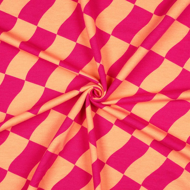 Dzianina dresowa w falowaną kratkę | Poppy Fabrics – intensywny róż/brzoskwiniowopomarańczowy,  image number 3
