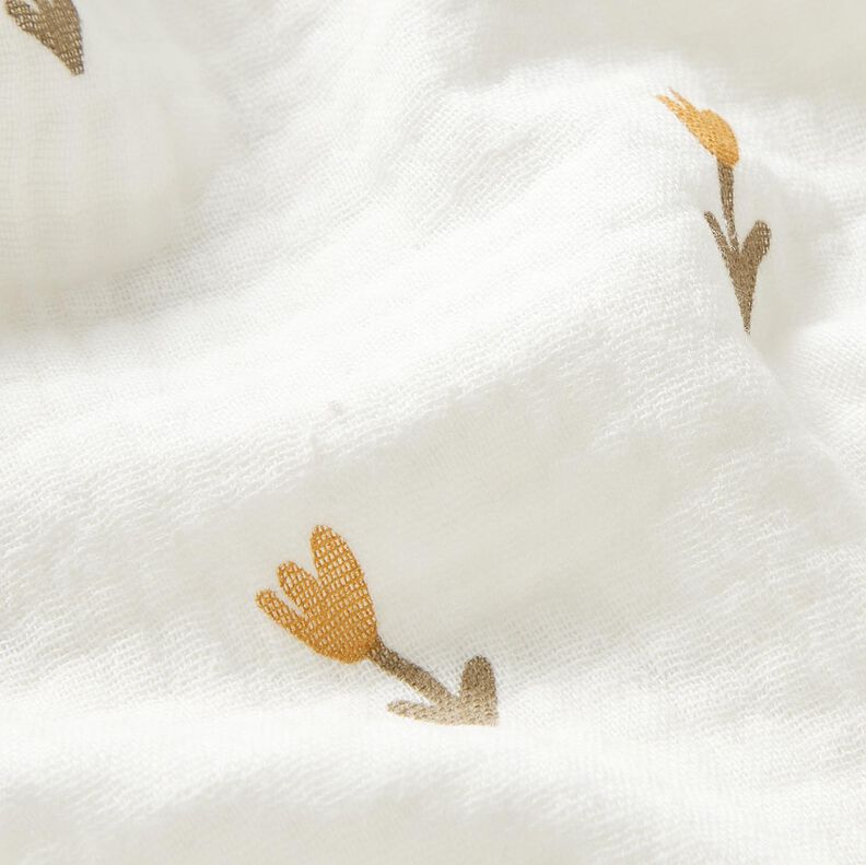 Muślin / Tkanina double crinkle kwiatuszki – kość słoniowa, image number 2