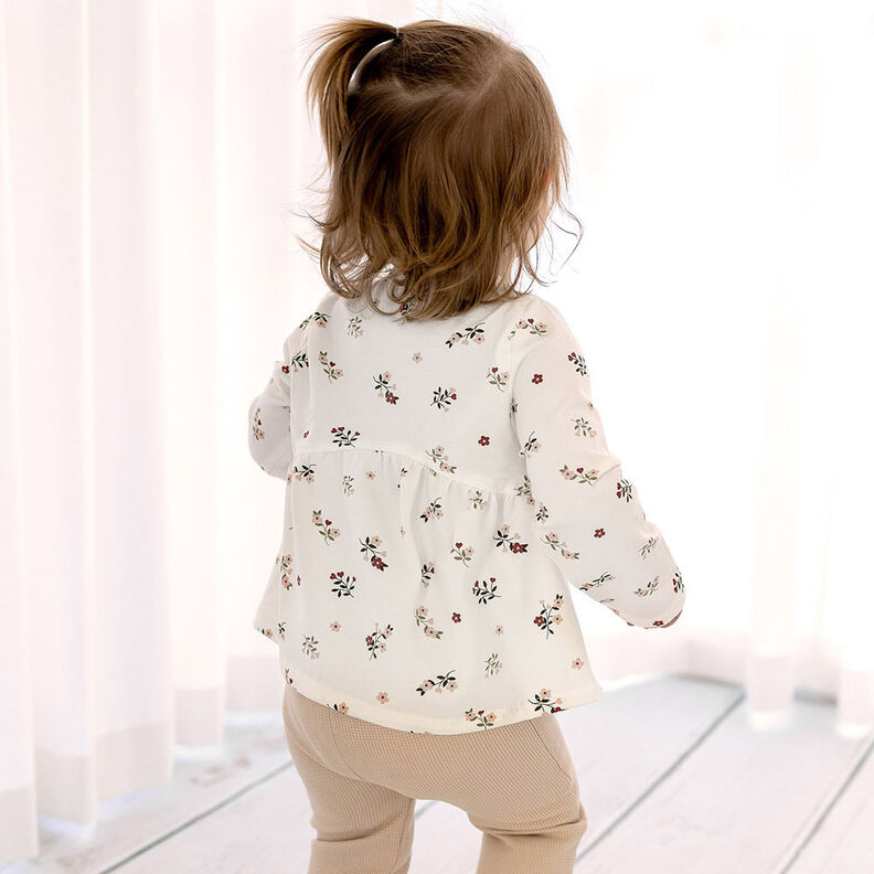 Dżersej bawełniany kwiaty i serca – mleczna biel,  image number 9