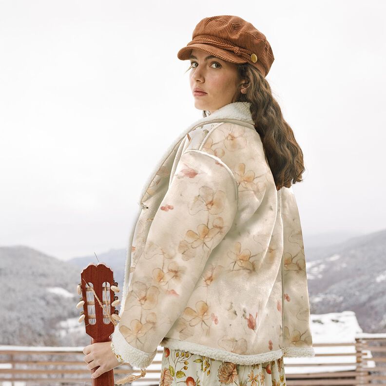 Elastyczny welur z podszewką Sherpa i delikatnymi kwiatami | Katia Fabrics – naturalny, image number 6