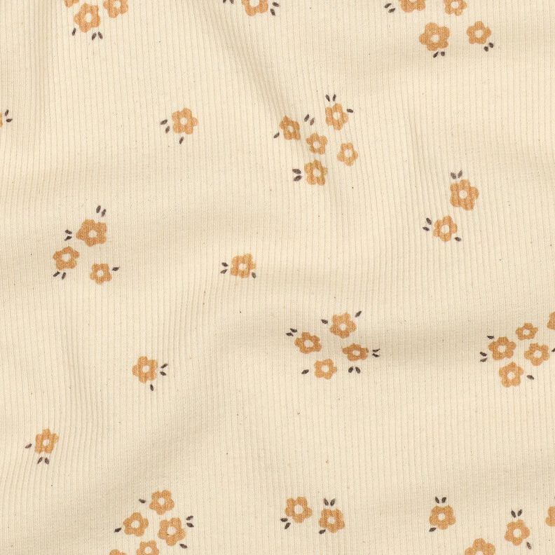 GOTS Dżersej prążkowany drobne kwiatuszki | Poppy Fabrics &ndash; krem/brąz sarni,  image number 2