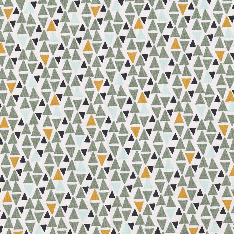 Tkanina bawełniana Kreton trójkąty mini – zieleń trzcinowa/biel,  image number 1