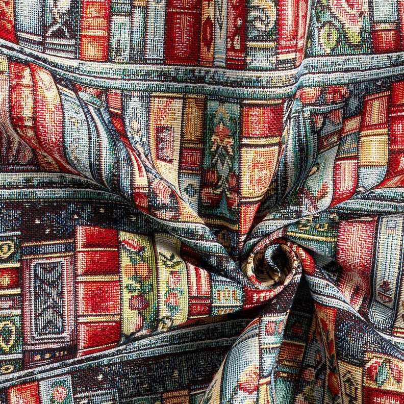 Tkanin dekoracyjna Gobelin kolorowa p&oacute;łka na książki &ndash; świerk srebrny/czerwień karminowa,  image number 3