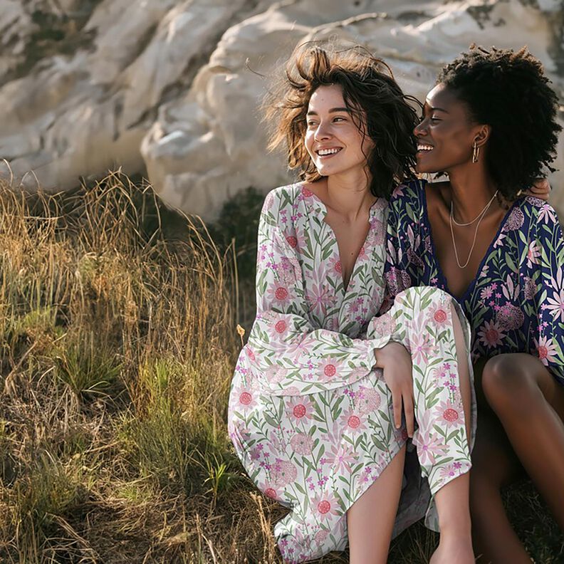 Popelina bawełniana duże kwiaty łąkowe nadruk cyfrowy | Poppy Fabrics – biel,  image number 5