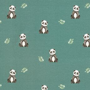 GOTS Dzianina dresowa pętelkowa French Terry panda nadruk cyfrowy – zieleń trzcinowa, 