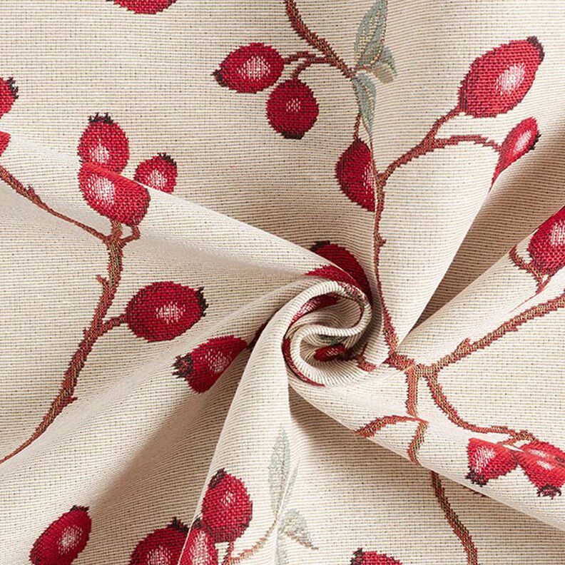 Tkanin dekoracyjna Gobelin dzikie róże – jasnobeżowy/czerwień,  image number 4