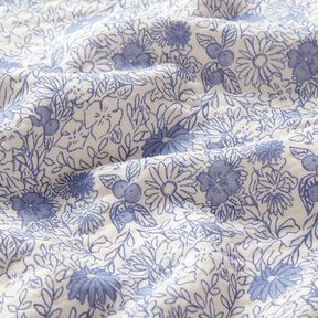 Muślin / Tkanina double crinkle Niebieskie kwiatuszki – biel/niebieski brylantowy, 