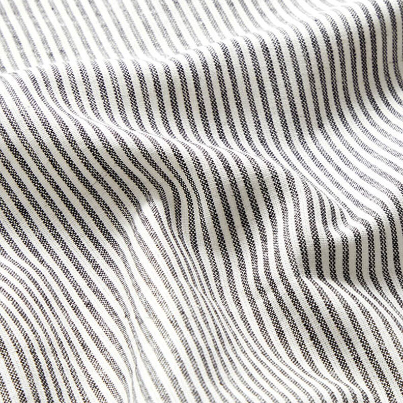Mieszanka lnu i bawełny wąskie pasy – czerń/mleczna biel,  image number 2