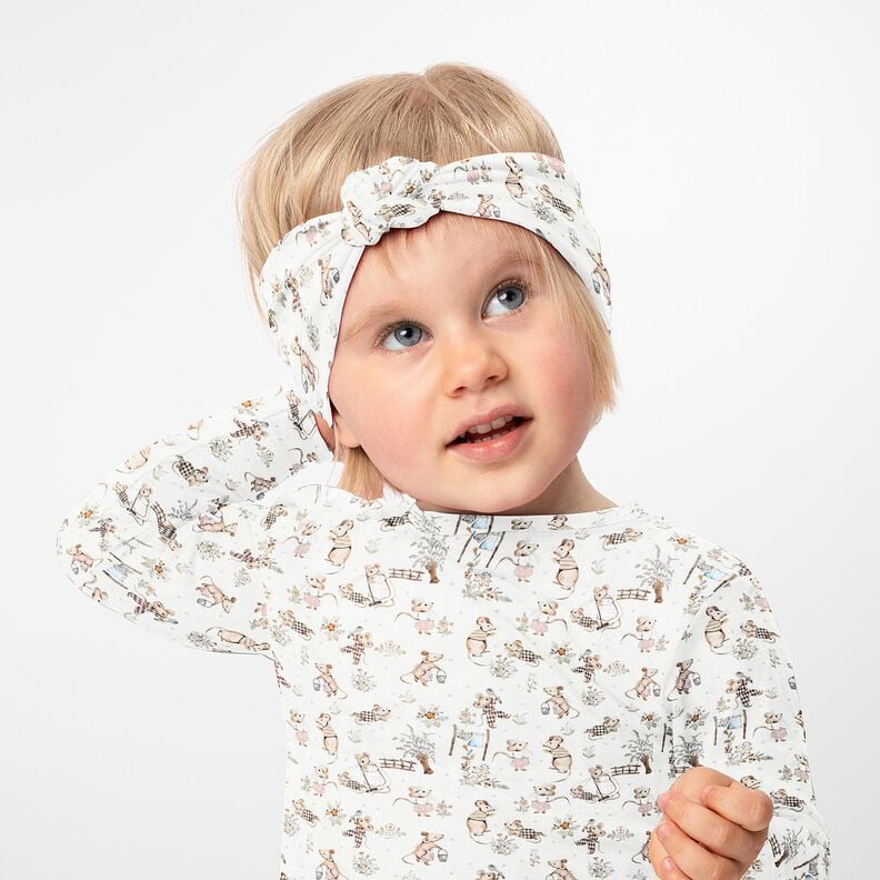 Dżersej bawełniany mysia rodzina nadruk cyfrowy – mleczna biel,  image number 5