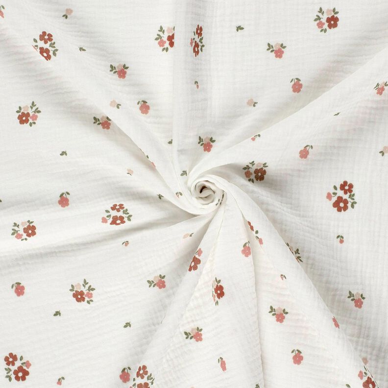 Muślin / Tkanina double crinkle kwiaty – biel, image number 3