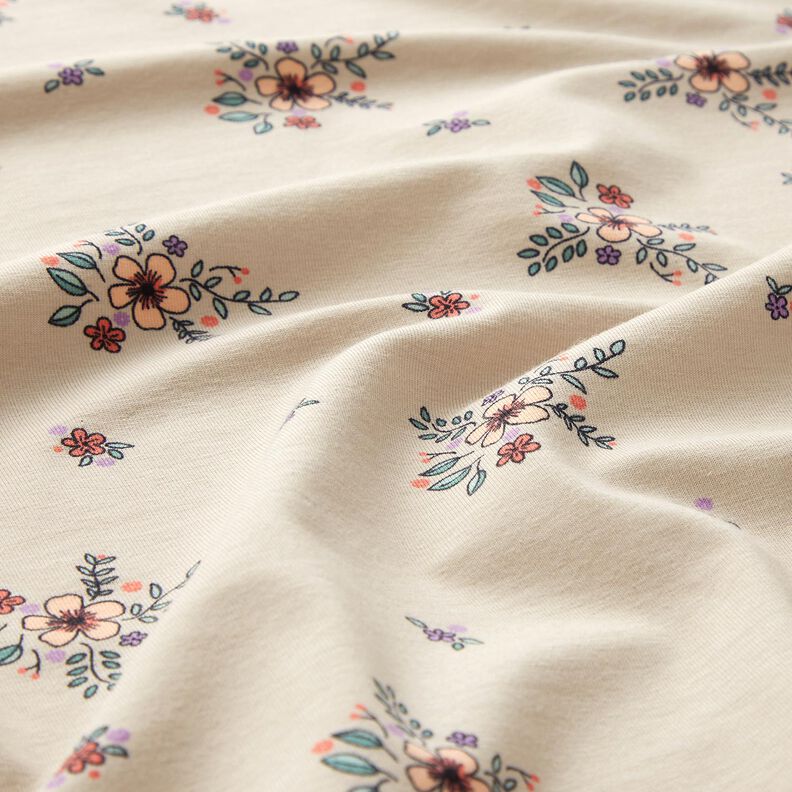 GOTS Dżersej bawełniany rozsypane kwiaty | Poppy Fabrics – migdałowy,  image number 2