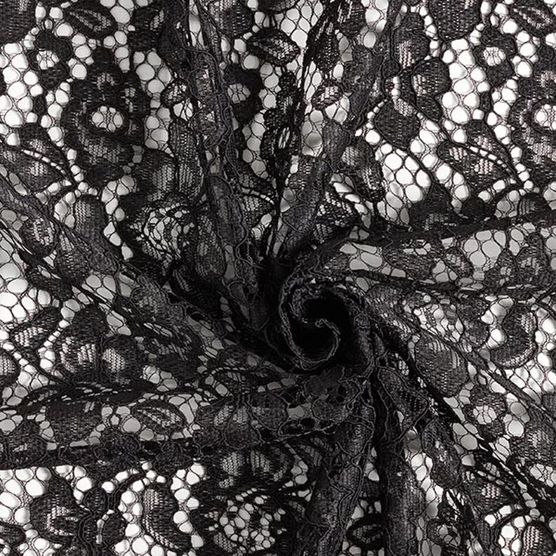 Koronka z obustronnym brzegiem łukowym w kwiaty – czerń,  image number 4