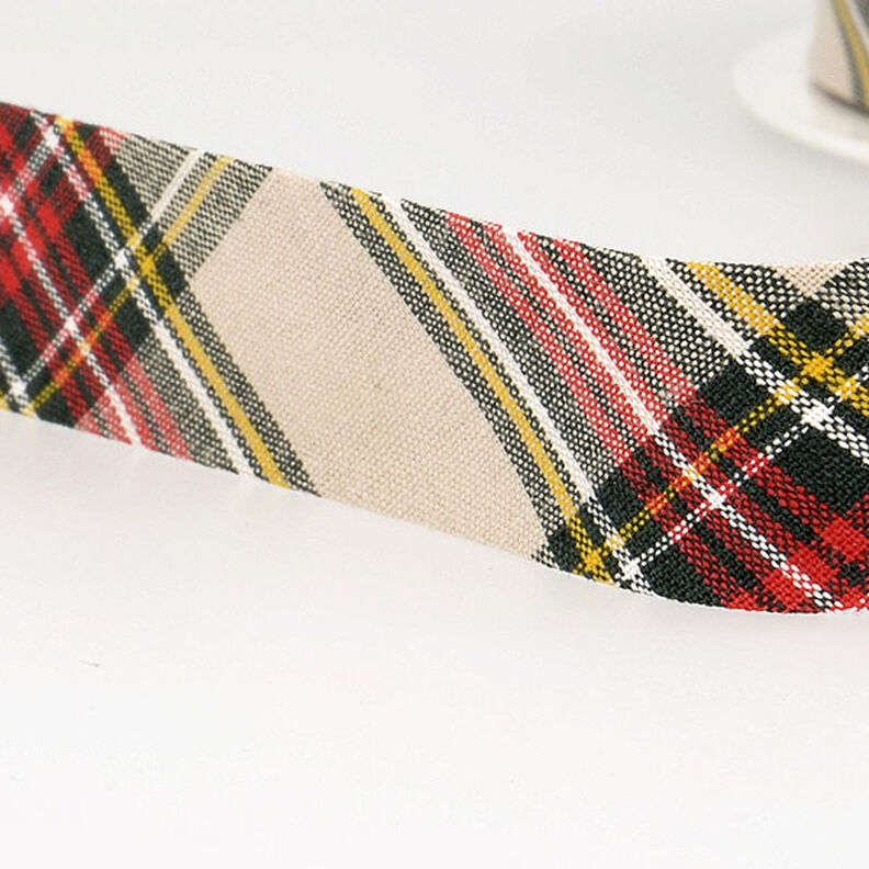 Taśma skośna Szkocka krata [20 mm] – beż,  image number 2