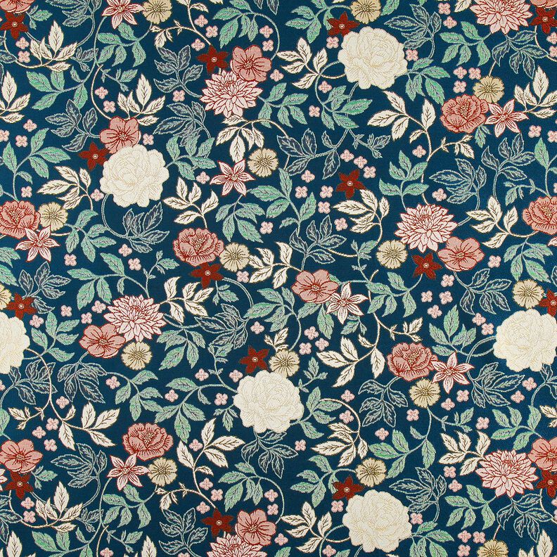 Tkanin dekoracyjna Żakard kwiaty vintage – petrol/ciemnoczerwony,  image number 1