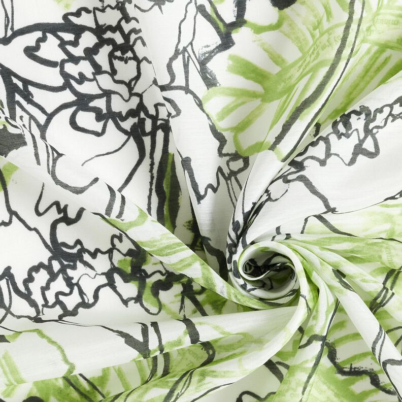 Mieszanka bawełny i jedwabiu w abstrakcyjne kwiaty – kość słoniowa/majowa zieleń,  image number 3