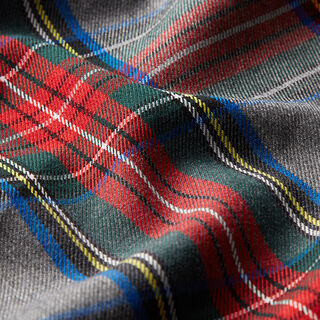Tkanina spodniowa strecz Szkocka krata – szary łupek/czerwień, 