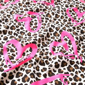 Dzianina dresowa pętelkowa French Terry panterka i neonowe serca – nerkowiec/neonowy pink, 