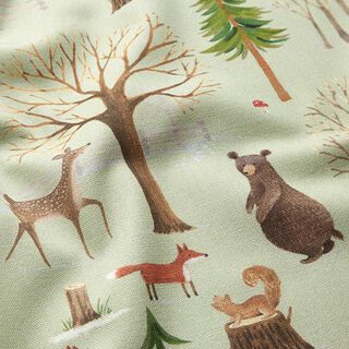 Tkanina dekoracyjna half panama leśne zwierzęta – mięta, 