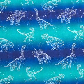 Dżersej bawełniany kontury dinozaurów | Glitzerpüppi – niebieska lilia/mięta pieprzowa, 