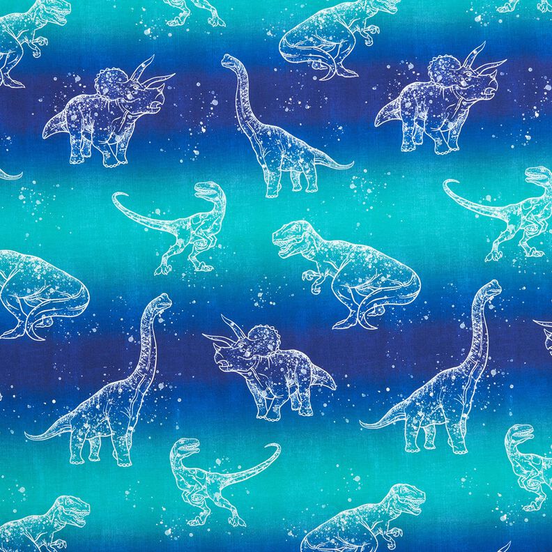Dżersej bawełniany kontury dinozaurów | Glitzerpüppi – niebieska lilia/mięta pieprzowa,  image number 1