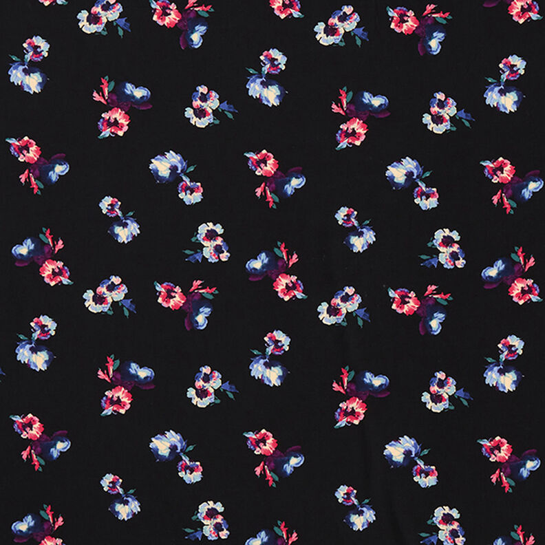 Tkanina wiskozowa w malowane kwiaty – czerń,  image number 1
