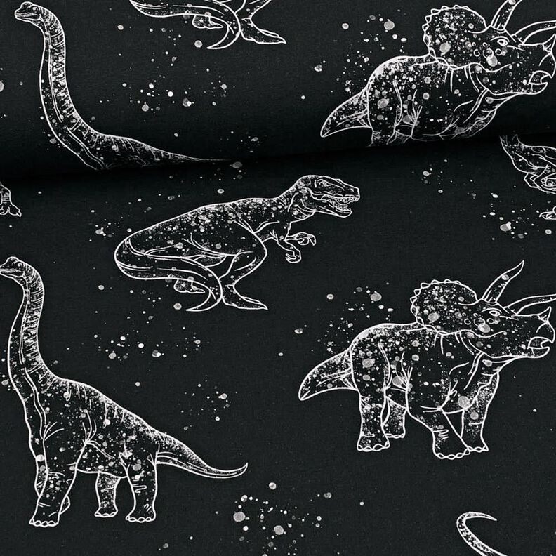 Dżersej bawełniany Kontury dinozaurów | Glitzerpüppi – czerń/biel,  image number 2