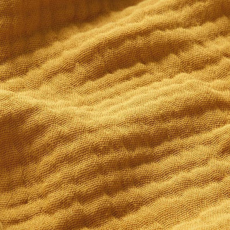 GOTS Trójwarstwowy muślin bawełniany – żółty curry,  image number 3