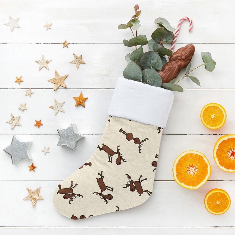 Tkanin dekoracyjna Half panama zabawne renifery – naturalny/brąz,  image number 5