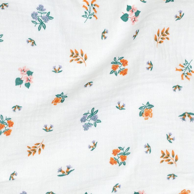 Muślin / Tkanina double crinkle kwiatki | Poppy Fabrics – kość słoniowa/brzoskwiniowopomarańczowy, image number 2