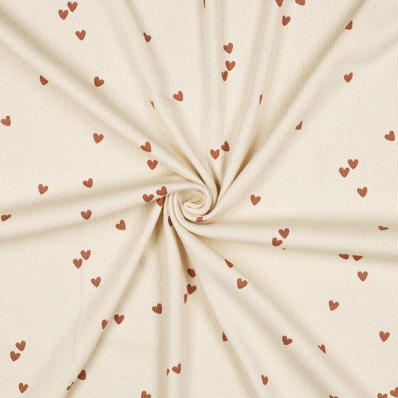 Dżersej prążkowany rozproszone serca | Poppy Fabrics – jasnobeżowy/brąz, image number 3