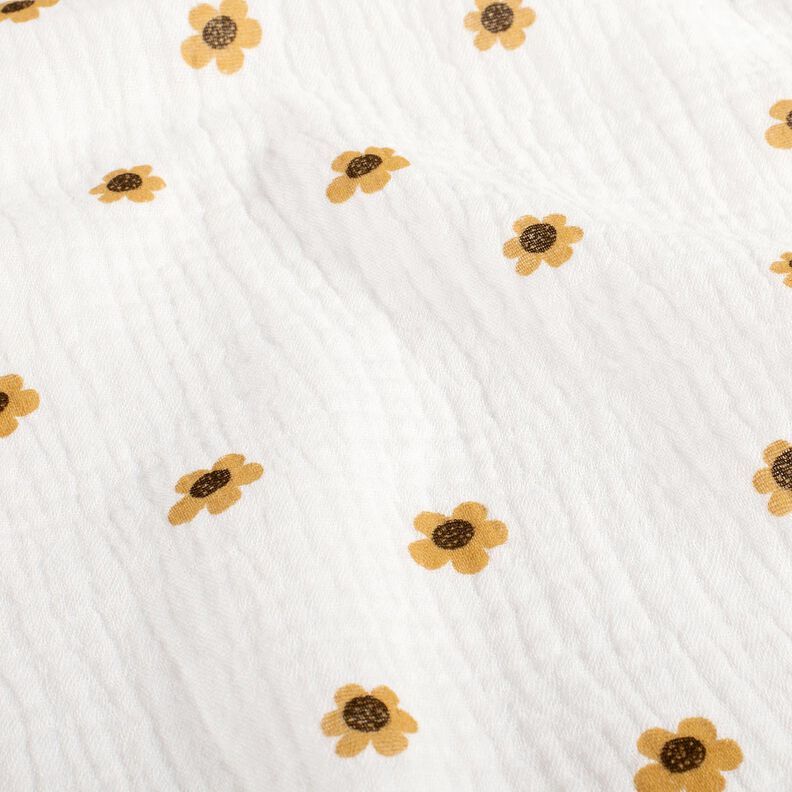 Muślin / Tkanina double crinkle słoneczniki &ndash; kość słoniowa/stare złoto,  image number 2