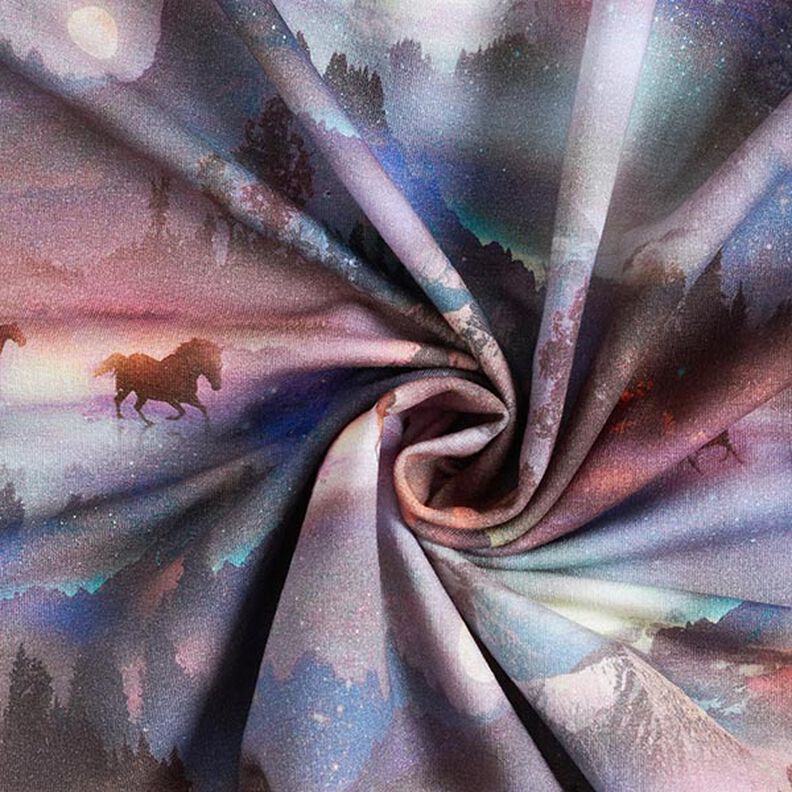Dzianina dresowa pętelkowa French Terry mistyczne konie nadruk cyfrowy – pastelowy fiolet,  image number 4
