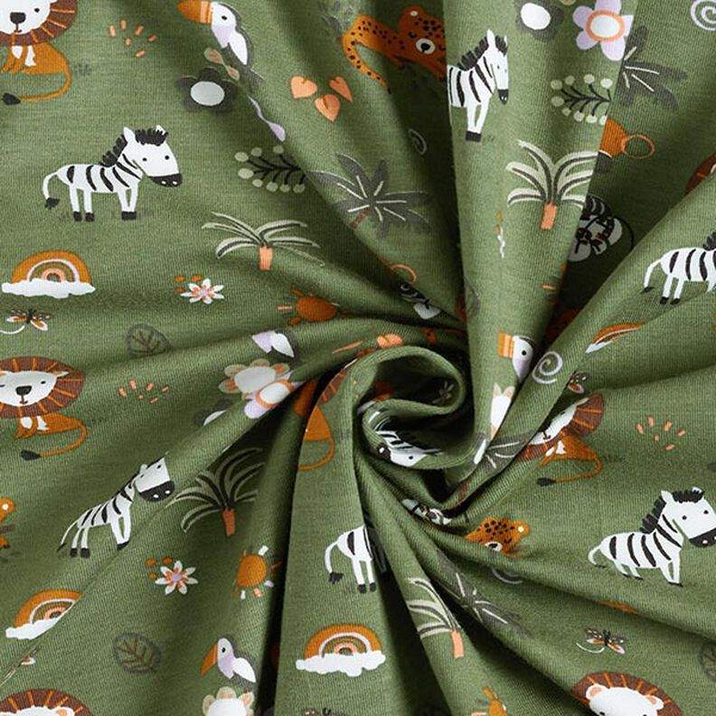 GOTS Dżersej bawełniany urocze zwierzęta z dżungli – pinia,  image number 4