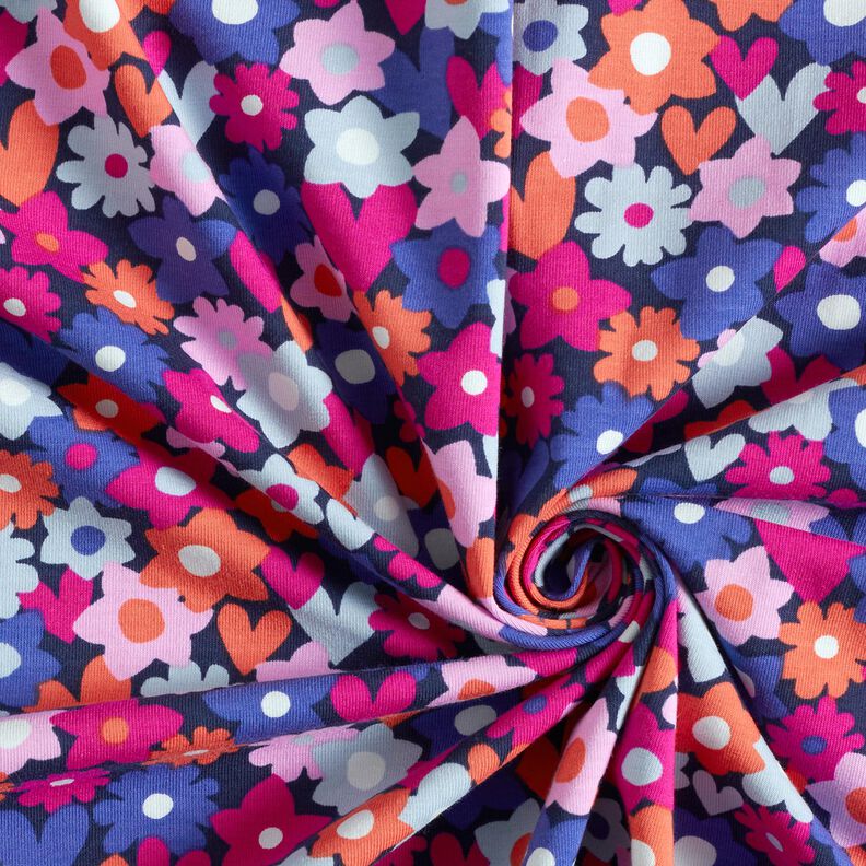 Dżersej bawełniany kolorowe kwiaty | Poppy Fabrics – ciemnogranatowy,  image number 3