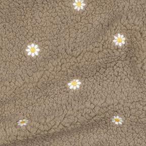 Puszysty plusz haftowane kwiatuszki | Poppy Fabrics – ciemny szarobrązowy, 