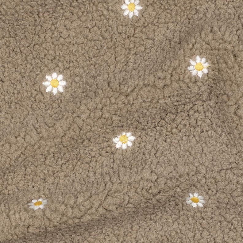 Puszysty plusz haftowane kwiatuszki | Poppy Fabrics – ciemny szarobrązowy,  image number 2