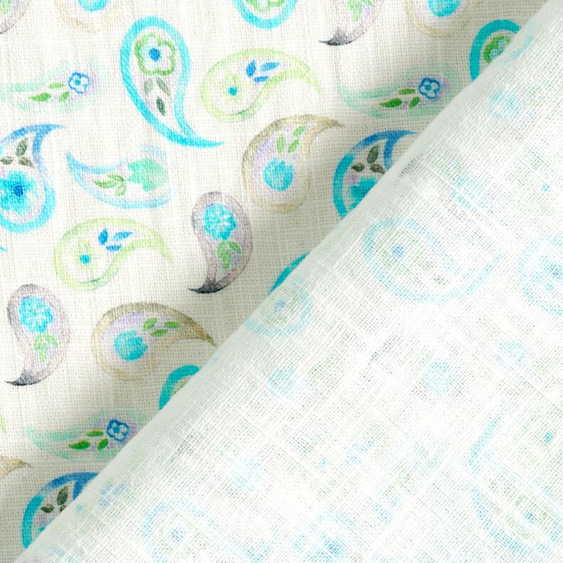 Mieszanka z lnem z motywem paisley – kość słoniowa/jasny turkus,  image number 4