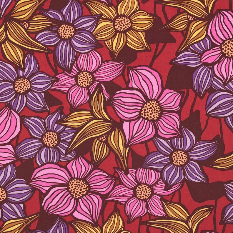 LENZING™ EcoVero™ Tkanina wiskozowa kwiaty | Poppy Fabrics – merlot/brzoskwinia,  image number 1
