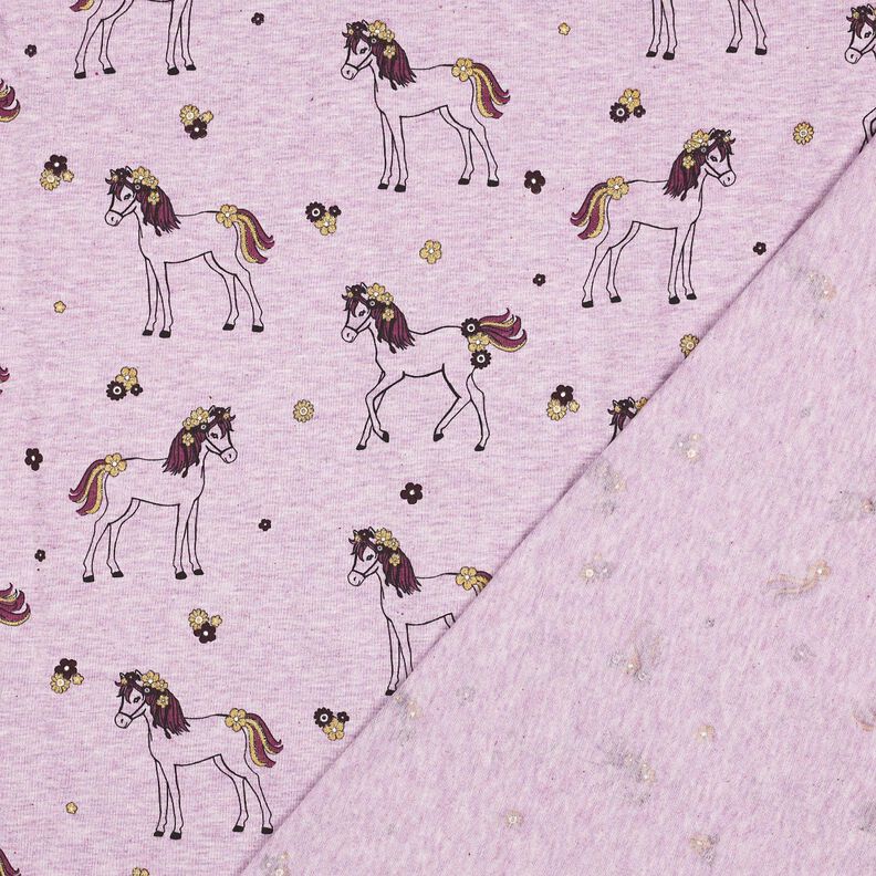 Dżersej bawełniany koń z brokatowych kwiatów | Poppy Fabrics – pastelowy fiolet/złoto,  image number 4